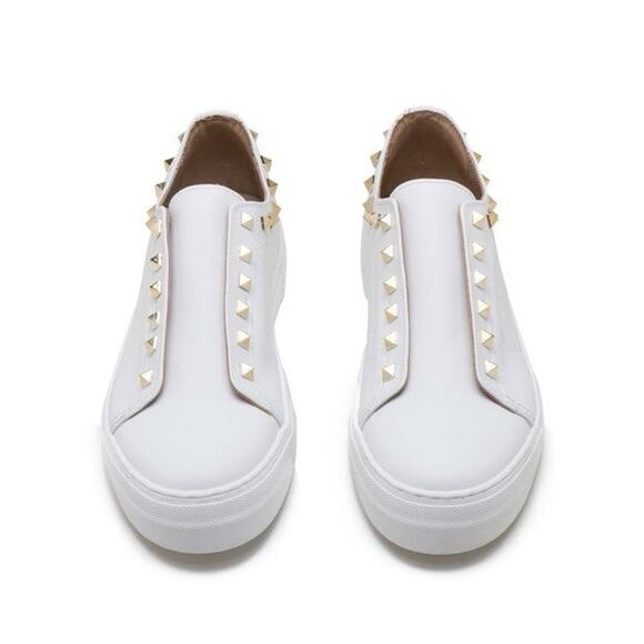 Michele Lopriore Mila White Leather Studded Sneakers Made in Italy - Picture 2 of 10
